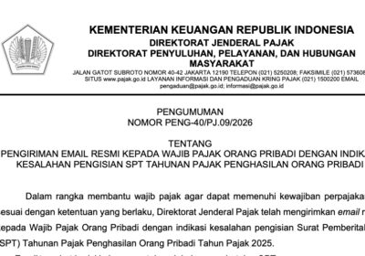 DJP Kirim Email Peringatan untuk Wajib Pajak Salah Isi SPT