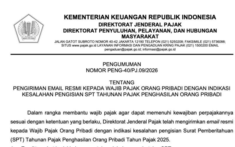 DJP Kirim Email Peringatan untuk Wajib Pajak Salah Isi SPT