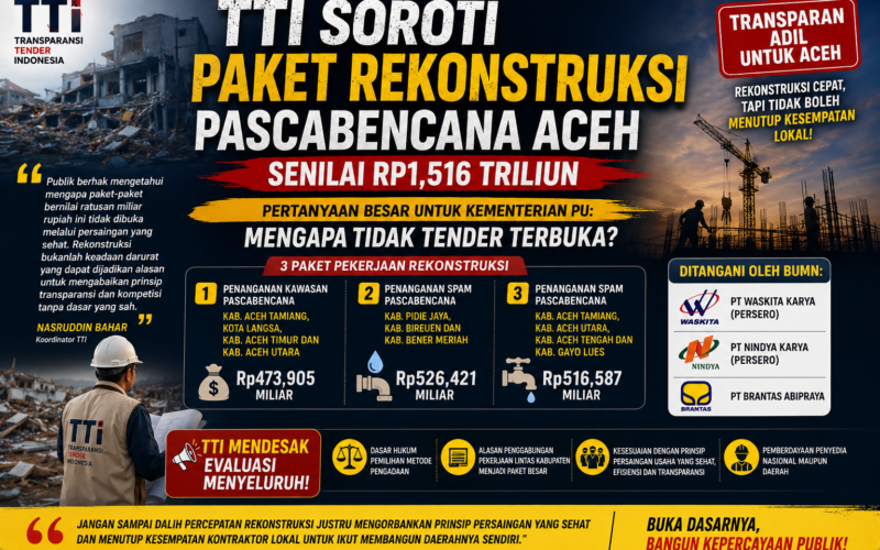 TTI Soroti Paket Rekonstruksi Pascabencana Aceh Rp1,5 Triliun, Pertanyakan Tidak Melalui Tender Terbuka
